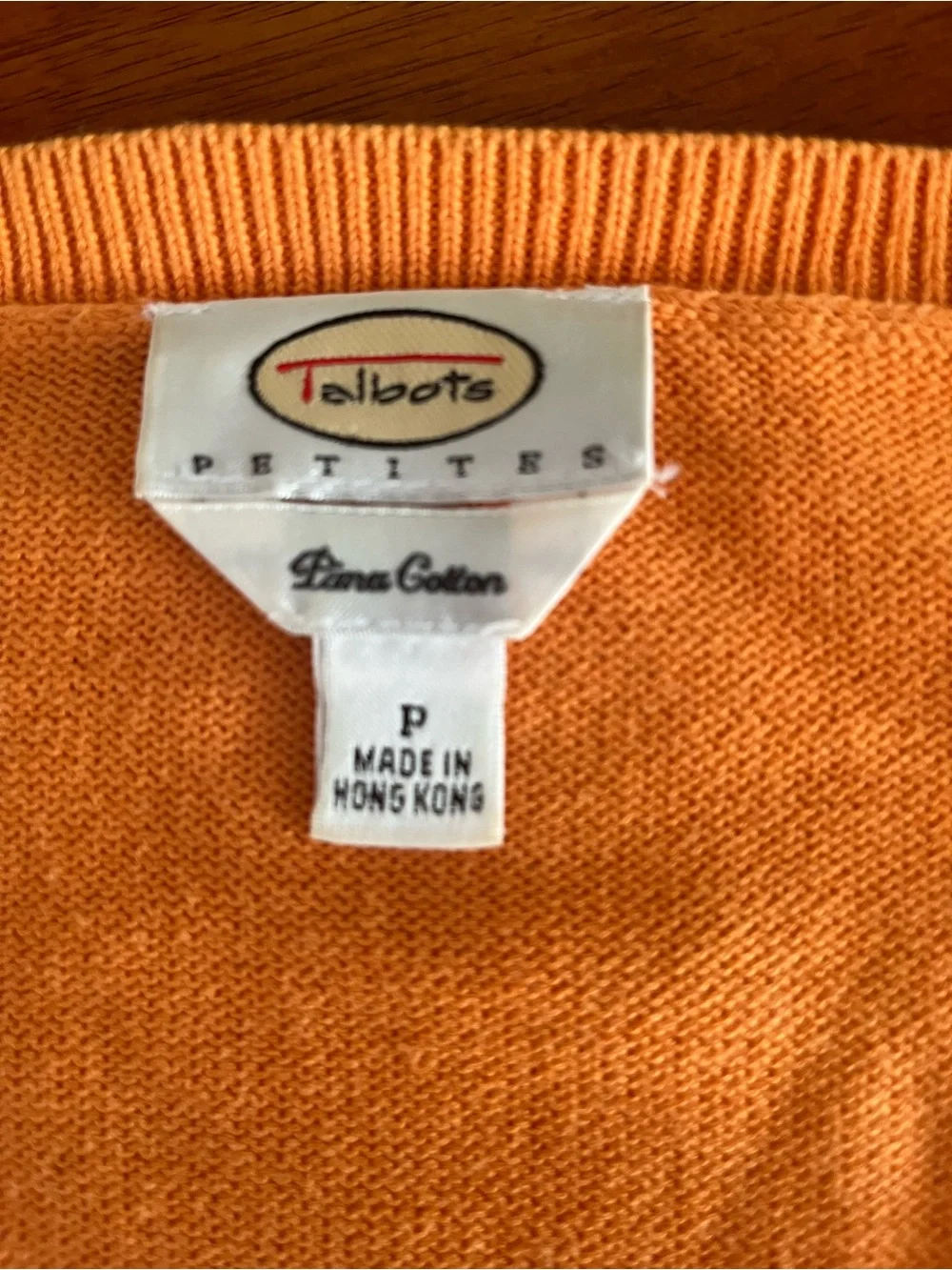 Talbots Wonens Petite Cantaloupe Orange Cable-Front V-Neck Sweater